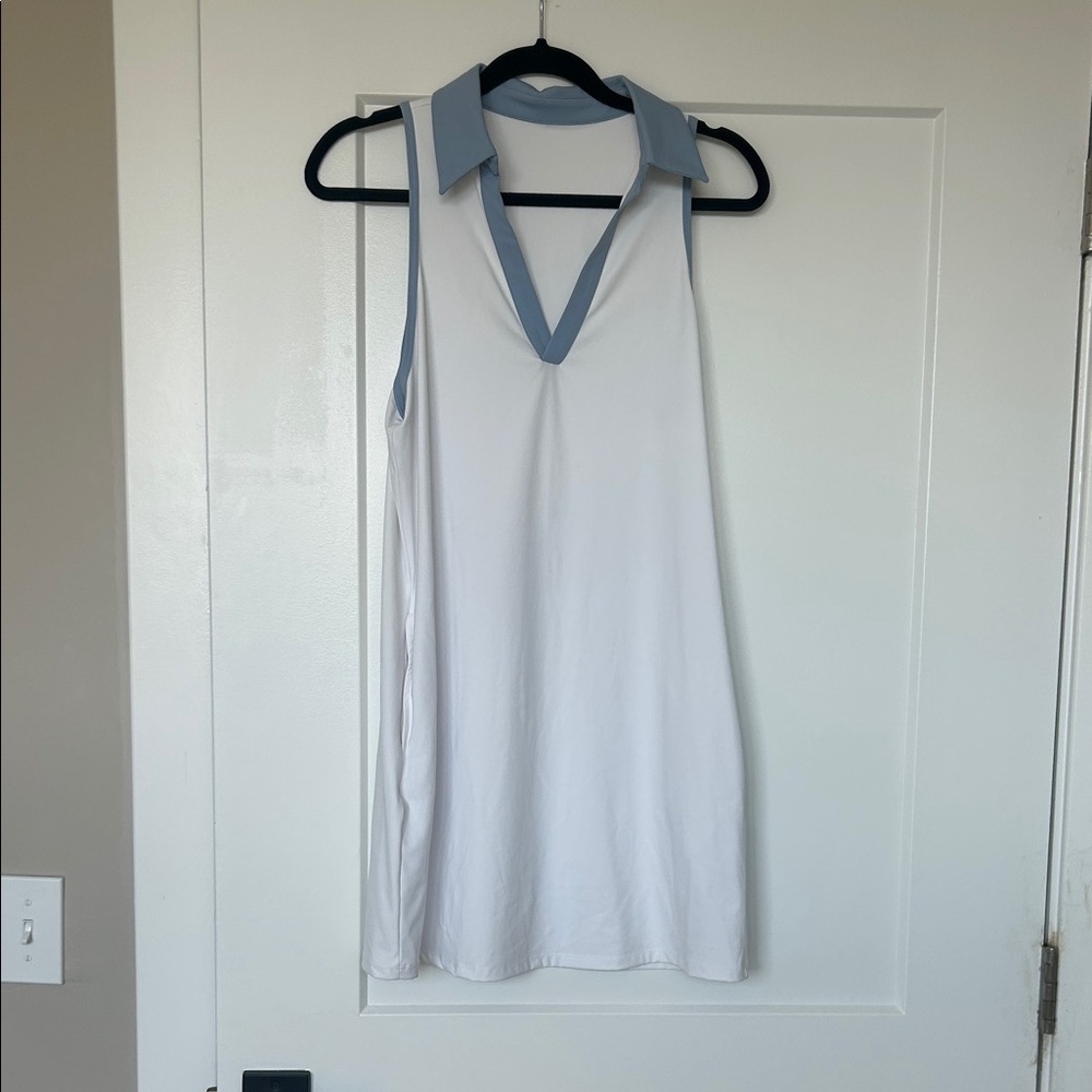 HALARA White and Blue Mini Dress